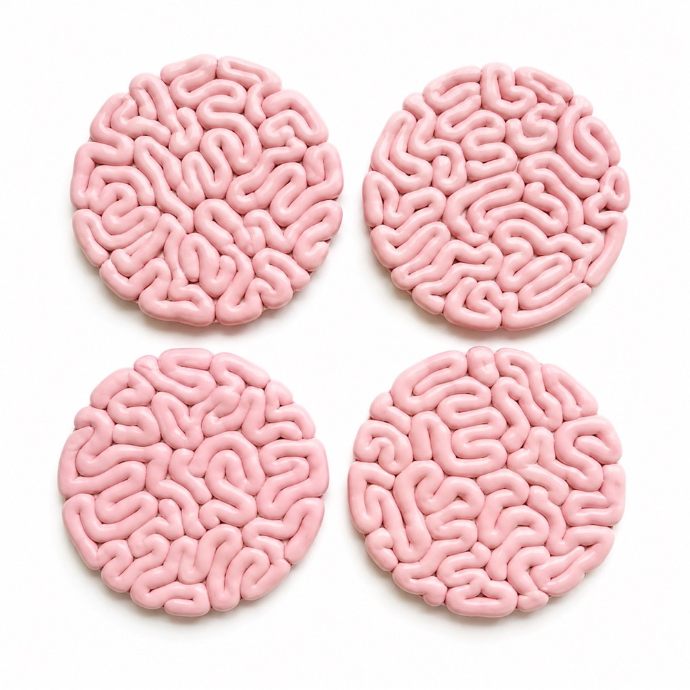 Brain Coaster Set - Halloween Decor - 4 Piece Set - Pink - Picture 9 of 10